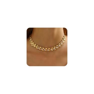 Imagem de Colar gargantilha de folhas com orelhas de trigo douradas, minimalista, delicada, colar de pérola, aniversário, celebração do dia dos namorados, presente de casamento, Large, Liga de aço, Sem Pedra