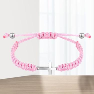 Imagem de Pulseira de cruz ajustável - design de corda trançada com símbolo cristão, One Size, Nylon, Sem Pedra Preciosa