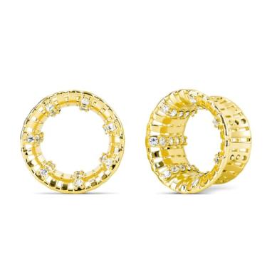 Imagem de ERKUOO Crystal Túneis de orelha femininos brilhantes alargadores duplos alargadores de strass alargador de orelhas expansor de orelhas joias elegantes estilo elegante 0G a 2,5 cm, 0g=8mm, Metal, Sem