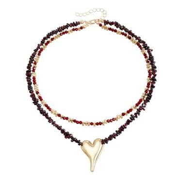 Imagem de Colar feminino com coração grosso dourado delicado boêmio com pedras naturais esmagadas, gargantilha, joias empilháveis em camadas, Large, Liga de aço, Sem Pedra Preciosa