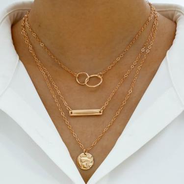 Imagem de Colar de ouro em camadas para mulheres, corrente de cobra de camada dupla, conjunto de joias para presente, Medium, Latão, Sem Pedra Preciosa