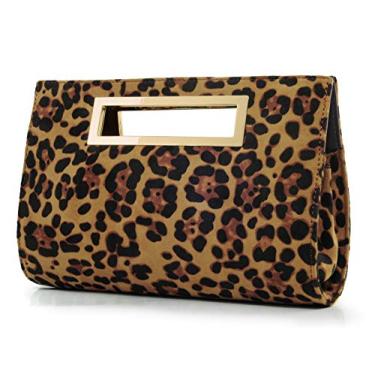 Imagem de Bolsa feminina Hoxis clássica com estampa de crocodilo de couro sintético com alça de ombro, Leopard Print, Medium