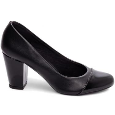 Imagem de Torricella, Sapato Scarpin Feminino Boneca Salto Médio Grosso Bloco Bico Redondo 7cm Cor:Preto;Tamanho:35