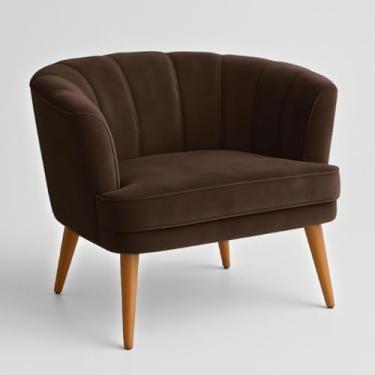 Imagem de Poltrona Moderna para Recepção Clínica Confortável em Tecido Veludo Pés Palito de Madeira Reforçada Design Minimalista (Marrom)