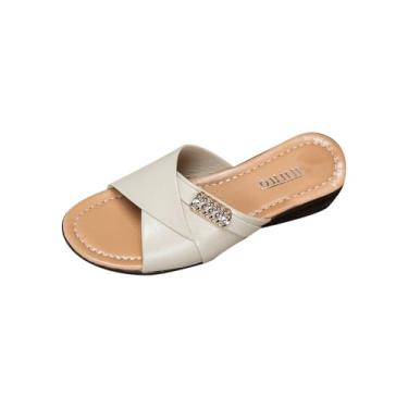 Imagem de Chinelo feminino aberto plataforma grossa plataforma deslizante casual primavera praia exterior interior chinelos sem cadarço, Branco, 38