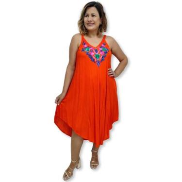 Imagem de Vestido Indiano Trapézio Liso com Bordados e Bolsos - Sarat Moda India