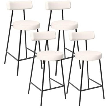 Imagem de Kit 04 Banquetas Baixa Para Cozinha Sala De Jantar Bar Bancada Milão L02 Linho Cru - Lyam Decor