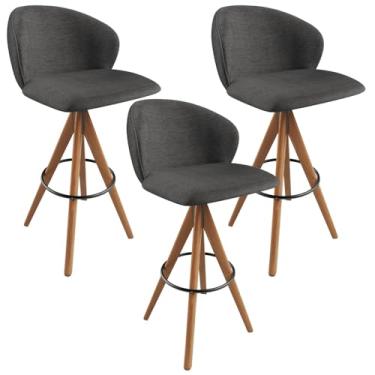 Imagem de Kit 03 Banquetas Alta Giratória Bar Cozinha Sala de Jantar Bar Mia L02 Linho Cinza Escuro - Lyam Decor