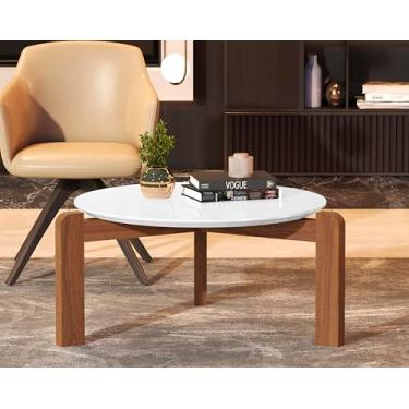 Imagem de Mesa de Centro Moderna Austria com Base em Madeira Redonda 70cm - Sala Estar Hall (Off White)
