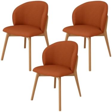 Imagem de Kit 03 Cadeiras de Jantar e Estar Living Estofada Mia L02 Linho Terracota - Lyam Decor