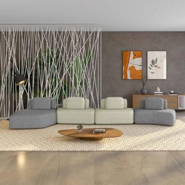 Imagem de Sofá Ilha Sala de Estar Dakota 4 Módulos 626cm Encostos Almofadas Soltas Bouclê Rústico Cinza/Greige G33 - Gran Belo