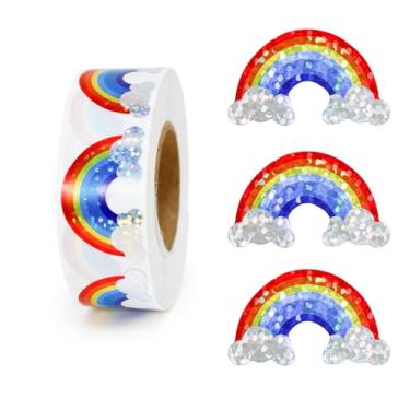 Imagem de Adesivos holográficos com selo arco-íris rolo 500 peças à prova d'água autoadesivos PET decalques para envelopes, diários, álbuns de recortes, lembrancinhas de festa, embalagem de presente, recompensa