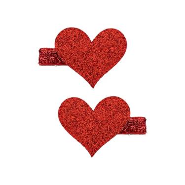 Imagem de YanJie 2 peças de grampos de cabelo para o dia dos namorados para meninas com glitter clipe de coração acessórios de cabelo vermelho para mulheres acessórios de cupido bonito grampo de cabelo menina