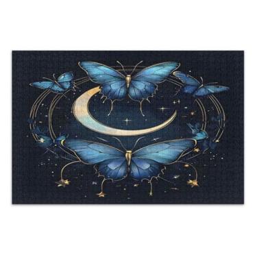 Imagem de Quebra-cabeças engraçados de borboletas azuis para adultos 1000 peças, quebra-cabeças adultos com letras nas costas