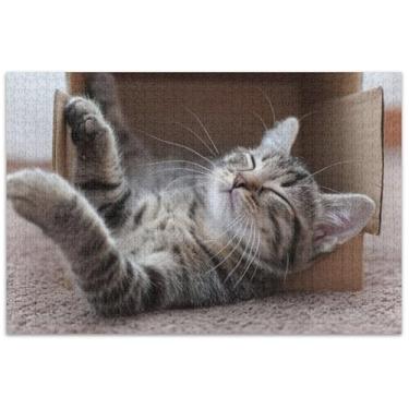 Imagem de Quebra-cabeças para adultos com 1000 peças de quebra-cabeça para gatos pequenos relaxantes em caixa de papelão, presentes de jogos de família, quebra-cabeça, cena, outono, arte, pintura de brinquedo