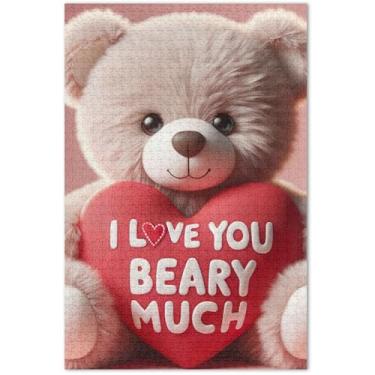 Imagem de Quebra-cabeça de urso fofo I Love You para adultos 1000 peças presentes de festa de elefante branco divertido para a família, brinquedo artístico, 75 x 40 cm
