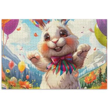 Imagem de Quebra-cabeça colorido coelho da Páscoa 500 peças para adultos presentes elefante branco arte engraçada quebra-cabeça arte decoração pintura