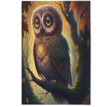Imagem de Quebra-cabeças vintage de coruja mística, 500 peças para adultos, divertidos quebra-cabeças bobos, cena de outono, arte de flores de animais fofos, 500 peças, 52 x 37,8 cm