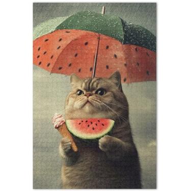 Imagem de Quebra-cabeça engraçado com estampa de gato gordo 500 peças para adultos animais arte colorida paisagem quebra-cabeças família amantes presentes, 20,5 x 14,9 polegadas