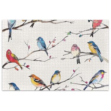 Imagem de Pássaros coloridos empoleirados na árvore quebra-cabeça adulto 500 peças brinquedo arte família quebra-cabeça presentes para amantes de quebra-cabeça