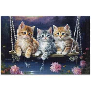 Imagem de Quebra-cabeça com estampa de gatinhos fofos para adultos, 1000 peças, família, para amantes, presentes, mordaça, presente, brinquedo para a família, arte, 75 x 40 cm