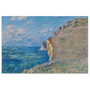 Imagem de Claude Monet Pintura Cliff 1000 Peças Quebra-cabeças para Adultos Pintura Fine Art Puzzles Difíceis Elefantes Brancos Presentes para Adultos