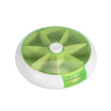 Imagem de Estojo criativo redondo com sete compartimentos para comprimidos giratórios, organizador semanal, verde, design amigável para viagens