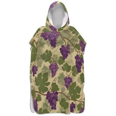 Imagem de Joisal Poncho de surfe trocador de roupão para toalha de banho com capuz de praia plus size vintage roxo uvas folhas verdes homens mulheres poncho com capuz