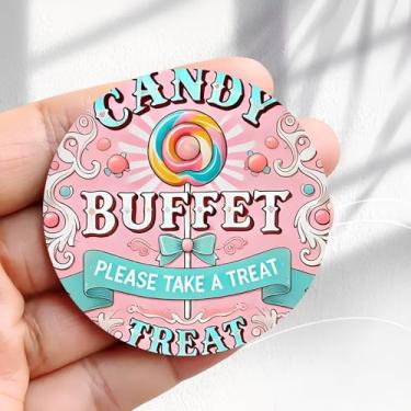 Imagem de Ímã de geladeira vintage buffet de doces Lollipop Please Treat Design - Adesivo de geladeira redondo acrílico de 5,8 cm, presente de decoração retrô, tamanho perfeito para geladeira, armário ou