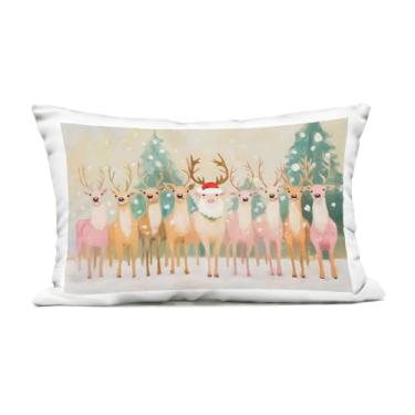Imagem de Stupell Industries Almofada impressa ao ar livre com rena do Papai Noel pastel, design by Arlington Prints