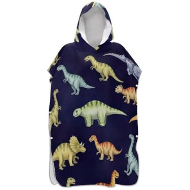 Imagem de Joisal Dinossauros coloridos bonito poncho de surfe azul para trocador adulto toalha de natação com capuz plus size ponchos adultos para mulheres