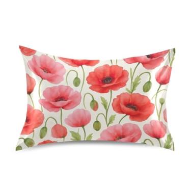Imagem de Aquarela Flores Vermelhas Cetim Travesseiro Engraçado Refrescante Cama Cuidados com o Cabelo Impressão Divertida King Queen Travesseiros Padrão Slips Tamanho Padrão 66.0 cm x 50.8 cm