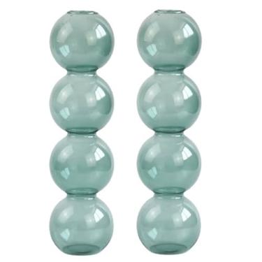 Imagem de Pacote com 2 lindos vasos de bolhas para flores, vidro, moderno, bolha, para decoração de casa, vaso de flor único redondo decorativo para mesa (azul, 4 bolas 23 cm)