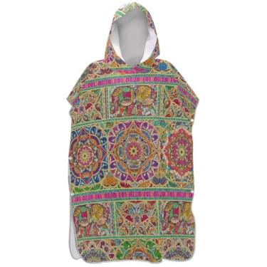 Imagem de Joisal Poncho de surfe para trocador adulto toalha de banho com capuz plus size Vitnage mandala floral masculino poncho com capuz