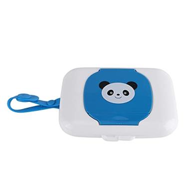 Imagem de Alomejor Caixa de Lenços úmidos Portáteis, Caixa de Lenços úmidos Bebês Com Design Fofo Pendurado No Carrinho de bebê e Berço (Panda azul)