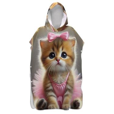 Imagem de TSENQUE Poncho de surfe para adultos trocador de roupa de praia com capuz toalha de banho reutilizável gatinho fofo rosa gato vívido ponchos femininos com capuz
