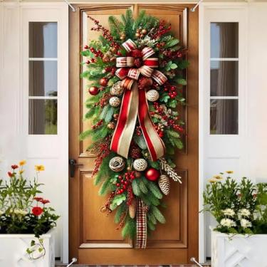 Imagem de BlissYard Capa de porta de Natal fotografia fundo guirlanda feriado inverno decoração de porta banner para casa ao ar livre cozinha entrada festa decoração cena festiva 35x71 polegadas