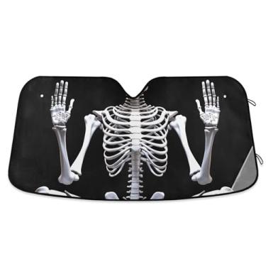 Imagem de Protetor solar personalizado com caveira sentada para carro para-brisa engraçado dobrável automotivo protetor solar floral M, 139,7 cm x 70,1 cm