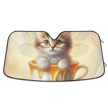 Imagem de Toldo de sol personalizado fofo gatinho abelha mel para para-brisa de carro bonito retrátil dobrável janela de carro para-brisa frontal floral animal S, 134,6 cm x 59,7 cm