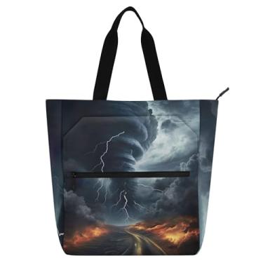 Imagem de GAIGEO Bolsa tiracolo assustadora Tornado Storm Road para crianças, mulheres, escola, viagem, zíper, média, bolsa utilitária