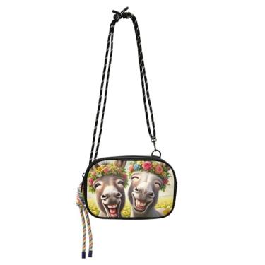 Imagem de TSENQUE Bolsas pequenas transversais femininas bolsas de telefone com alça bolsas femininas fofas bolsas de ombro bonito burro impressão engraçada