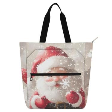 Imagem de Sacolas de Natal fofas de trabalho com Papai Noel para mulheres, bolsa escolar de lona com zíper, bolsas para professores, presentes para amantes de livros