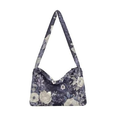 Imagem de Bolsa de pelúcia vermelha bege tricolor premium cinza aquarela, bolsa feminina, bolsa de ombro feminina, Flor roxa e branca, One Size