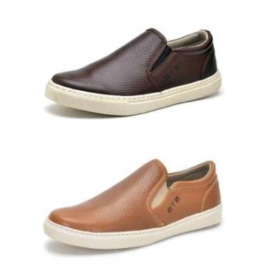 Imagem de Kit 02 Slip On Sapatênis de Couro sem Cadarço Confortável CSF Franca NS Maritimo Masculino-Masculino