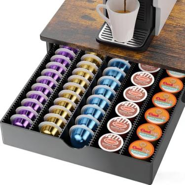 Imagem de gianotter Gaveta de suporte de cápsulas Vertuo de madeira, compatível com cápsulas Nespresso Vertuo, compatível com 40 organizadores de cápsulas Nespresso grandes ou 60 pequenas