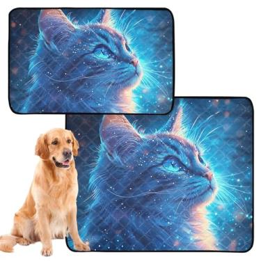 Imagem de Almofadas laváveis para xixi para cães, impermeável, tapete de cercadinho para cães, gato fofo, estrelas azuis, almofada de xixi extra grande absorvente para filhotes, pequeno x pacote com 3