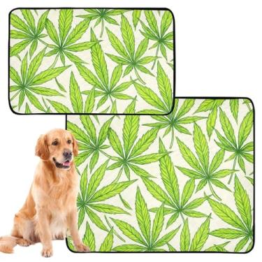 Imagem de Tapetes de xixi laváveis para cães de estimação, folhas verdes, bege, reutilizáveis, para cães, tapetes de parto para cães, à prova d'água, tapete de cercadinho para cães, médio + grande, conjunto de