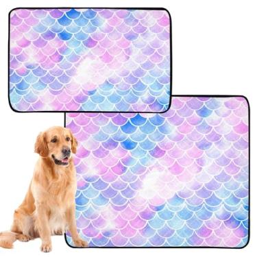 Imagem de Tapete de escamas de sereia em aquarela reutilizável para gatos para animais de estimação laváveis para animais de estimação, tapete de cercadinho para cães, à prova de vazamento, médio + grande