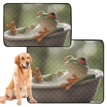Imagem de TSENQUE Pee Pads lavável à prova d'água tapete para cachorro fofo engraçado sapo banheira tapete reutilizável para animais de estimação almofada absorvente para parto, pequeno x pacote com 3