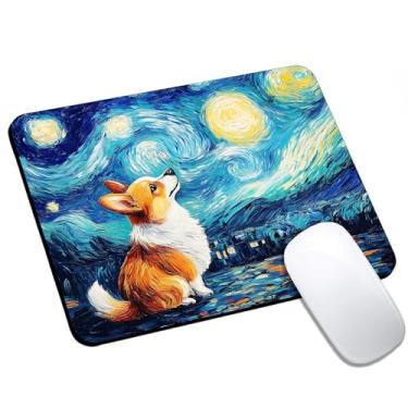 Imagem de Tapete de rato para cães Starry Night Corgi pequeno, tapete de rato de computador para mesa, base de borracha antiderrapante, tapete portátil para laptop, 24 x 20 cm, design quadrado para casa e